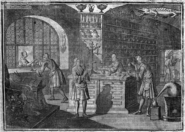 Zubereitung und Ausgabe von Arzneien in einer Apotheke (1750)